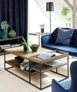 Køb Carlo sofabord i røget vild eg og sort metal online billigt møbel