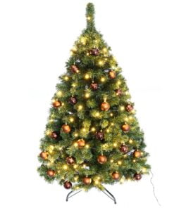 Køb Juletræ 150 cm Maria med LED lys og brune julekugler online billigt møbel