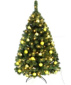 Køb Juletræ 150 cm Maria med LED lys og lime julekugler online billigt møbel