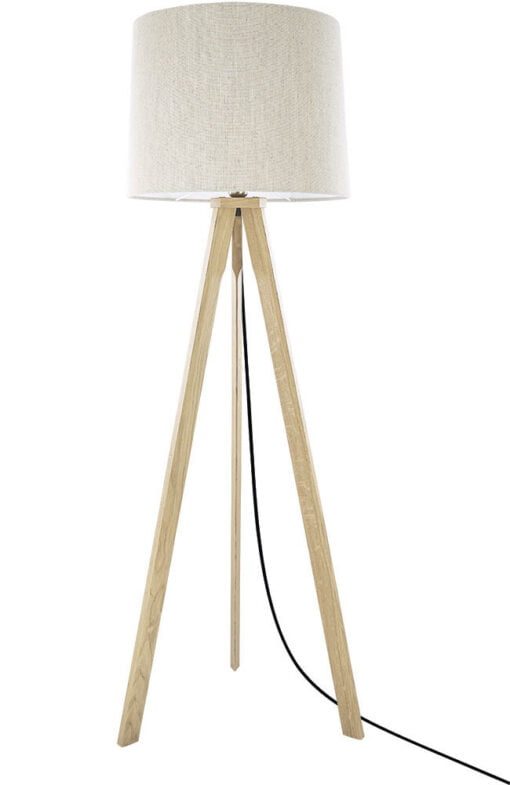 Køb Gulvlampe eg natur med beige skærm Herzblut online billigt møbel
