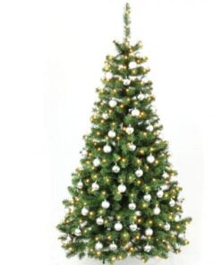Køb Juletræ 210 cm med LED lys og sølv kugler online billigt møbel