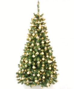 Køb Juletræ 210 cm med LED lys og guld kugler online billigt møbel