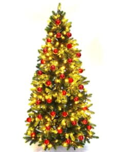 Køb Juletræ 180 cm Spritzguss med 288 LED lys og 34 røde kugler online billigt møbel