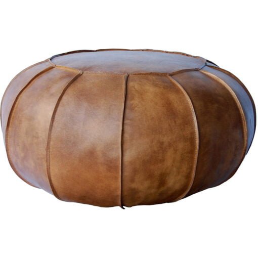 Køb Gustav rund læderpuf - antikbrun online billigt møbel