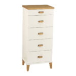 Køb Dixi - Kommode med 5 skuffer og bredde 40 cm Hvid lak/ olieret eg online billigt møbel