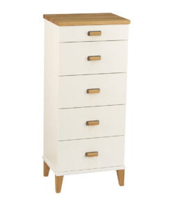 Køb Dixi - Kommode med 5 skuffer og bredde 40 cm Hvid lak/ olieret eg online billigt møbel