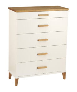 Køb Dixi - Kommode med 5 skuffer og bredde 70 cm Hvid lak/ olieret eg online billigt møbel