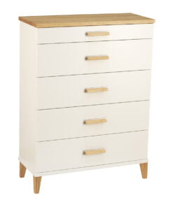 Køb Dixi - Kommode med 5 skuffer og bredde 70 cm Hvid lak / hvidolieret eg online billigt møbel