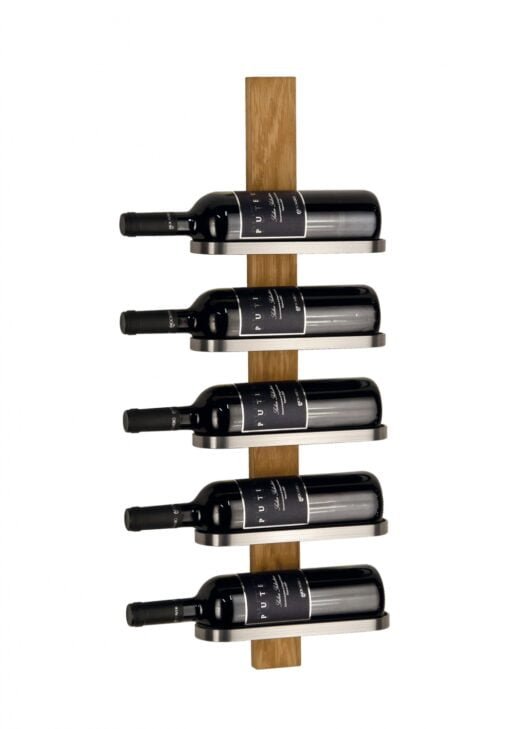 Køb Vino - Vinreol til fem flasker i slebet stål og seks farver Olieret eg online billigt møbel