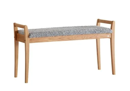 Køb Meja - Bænk i olieret eg med en bredde på 98 cm Fåreskindslook lysegrå online billigt møbel