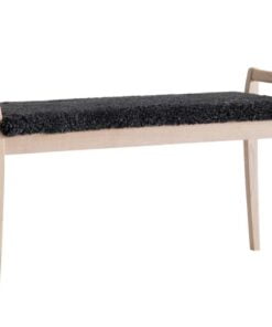 Køb Meja - Bænk i hvidolieret eg med en bredde på 98 cm Ægte fåreskind mørkegrå online billigt møbel