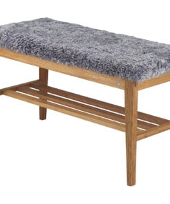 Køb Hall - Bænk i lakeret eg Ægte fåreskind lysegrå online billigt møbel
