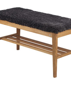Køb Hall - Bænk i lakeret eg Ægte fåreskind mørkegrå online billigt møbel