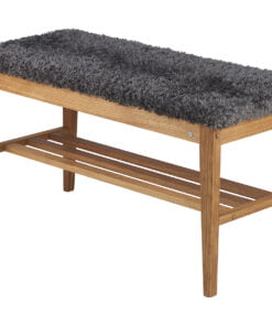 Køb Hall - Bænk i lakeret eg Fåreskindslook mørkegrå online billigt møbel