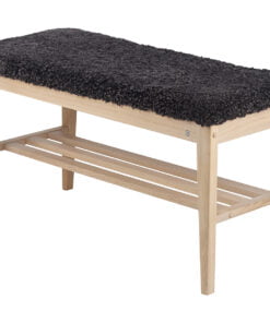 Køb Hall - Bænk i hvidpigmenteret olieret eg Ægte fåreskind mørkegrå online billigt møbel