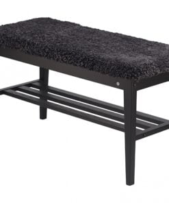 Køb Hall - Bænk i sortbejdset eg Ægte fåreskind mørkegrå online billigt møbel