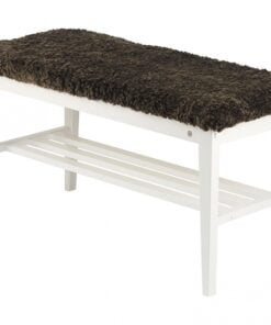 Køb Hall - Bænk i hvidlakeret birk Ægte fåreskind brun online billigt møbel