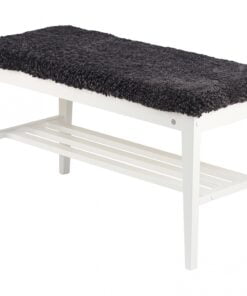 Køb Hall - Bænk i hvidlakeret birk Ægte fåreskind mørkegrå online billigt møbel