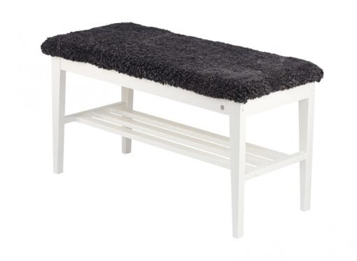 Køb Hall - Bænk i hvidlakeret birk Ægte fåreskind mørkegrå online billigt møbel