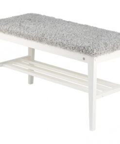 Køb Hall - Bænk i hvidlakeret birk Fåreskindslook lysegrå online billigt møbel