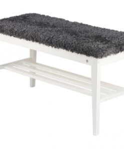 Køb Hall - Bænk i hvidlakeret birk Fåreskindslook mørkegrå online billigt møbel