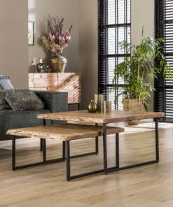 Køb Delaila - Sofabordssæt i massiv akacietræ og metal online billigt møbel