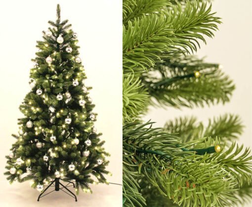Køb Juletræ 180 cm Spritzguss med 288 LED lys og 34 sølvkugler online billigt møbel