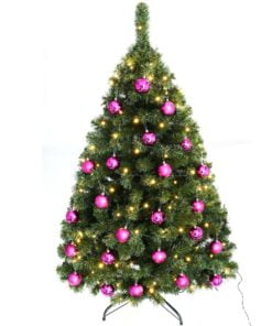 Køb Juletræ 150 cm Maria med LED lys og lilla julekugler online billigt møbel
