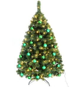 Køb Juletræ 150 cm Maria med LED lys og grønne julekugler online billigt møbel
