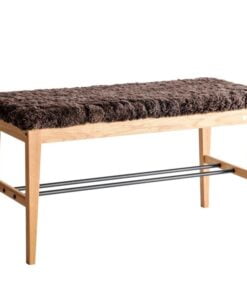 Køb Freja - Bænk i lakeret eg med fem forskellige sæder Ægte fåreskind brun online billigt møbel