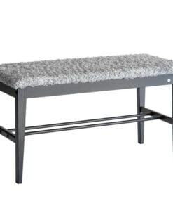 Køb Freja - Bænk i sortbejdset lakeret eg med fem forskellige sæder Fåreskindslook lysegrå online billigt møbel