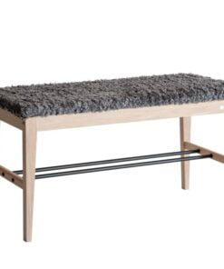 Køb Freja - Bænk i hvidpigmenteret lakeret eg med fem forskellige sæder Fåreskindslook mørkegrå online billigt møbel