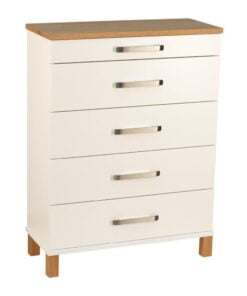 Køb Hall - Kommode med 5 skuffer og 70 cm bred Hvid lak/ olieret eg online billigt møbel