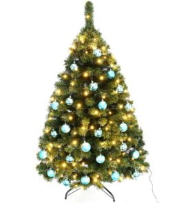 Køb Juletræ 150 cm Maria med LED lys og blå julekugler online billigt møbel