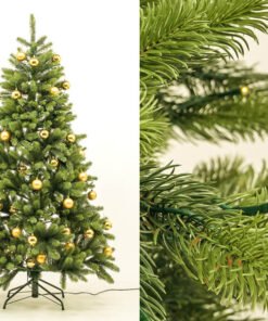 Køb Juletræ 210 cm Spritzguss med 392 LED lys og guldkugler online billigt møbel