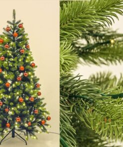 Køb Juletræ 210 cm Spritzguss med 392 LED lys og røde kugler online billigt møbel