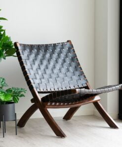 Køb Lima -  Lænestol i sort læder og teaktræ online billigt møbel