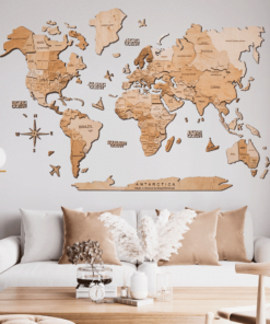 Køb 3D Verdenskort Lys Birk Medium (100 x 60 cm) online billigt møbel