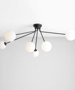 Køb Arana - Loftlampe i sort metal og seks hvide glaskupler online billigt møbel