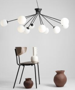 Køb Arana - Loftlampe i sort metal og ti hvide glaskupler online billigt møbel