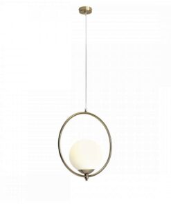 Køb Artic - Loftlampe i guldfarvet metal og kuppel i hvidt glas online billigt møbel