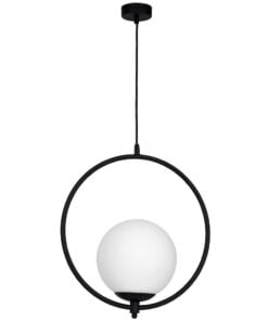 Køb Artic - Loftlampe i sort metal og kuppel i hvidt glas online billigt møbel