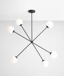 Køb Point - Loftlampe i sort metal og seks hvide skærme online billigt møbel
