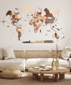 Køb 3D Verdenskort Smokey Medium (100 x 60 cm) online billigt møbel