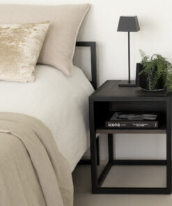 Køb Noche - Natbord i sort metal og grå olieret eg online billigt møbel