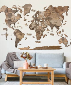Køb 3D Verdenskort Egetræ Medium (100 x 60 cm) online billigt møbel