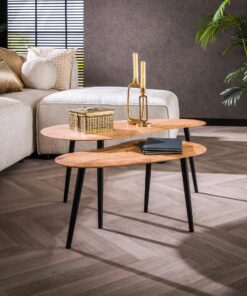 Køb Tripolis - Sofabordssæt med to nyreformede borde i massiv akacietræ online billigt møbel