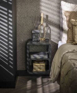 Køb Boxy - Sengebord i sort genbrugs teaktræ med to rum