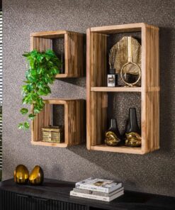 Køb Viento - Tre hylder i patineret teaktræ online billigt møbel