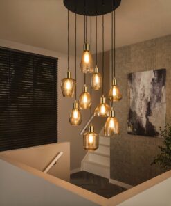 Køb Misuna - Loftlampe med ni ravfarvede glasskærme Levering med pære(r) online billigt møbel